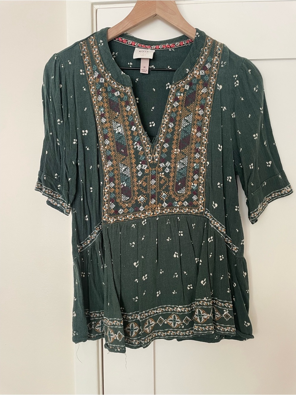 Knox Rose Dark Green Embroidered V-Neck Tunic